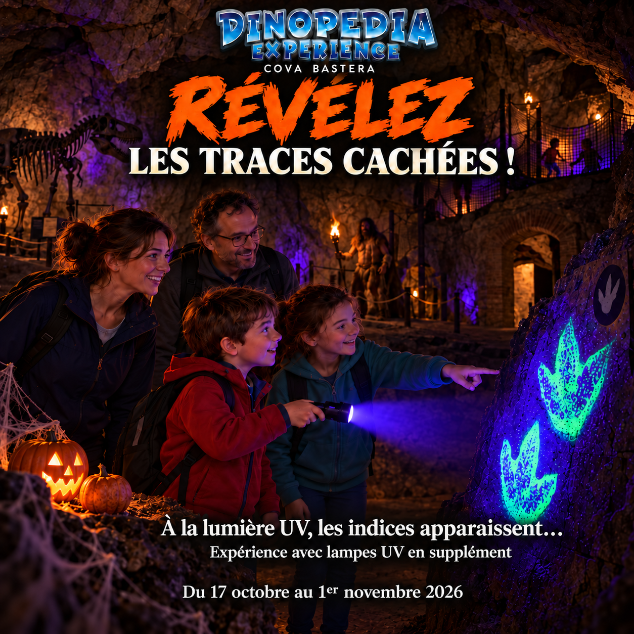 Recherche de traces cachées avec une lampe UV à Dinopedia Expérience