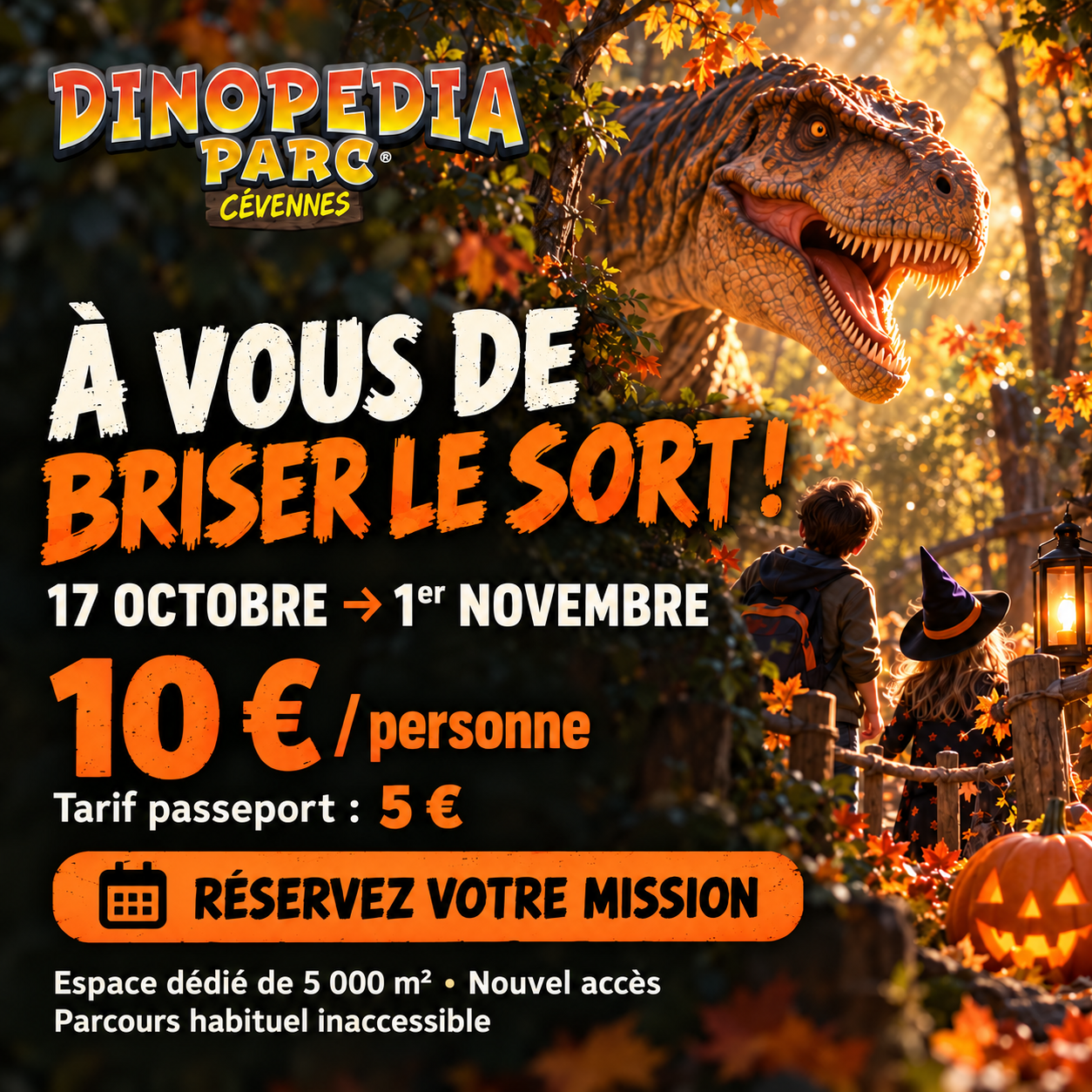 Informations pratiques Mission Halloween 2026 Dinopedia Parc Cévennes